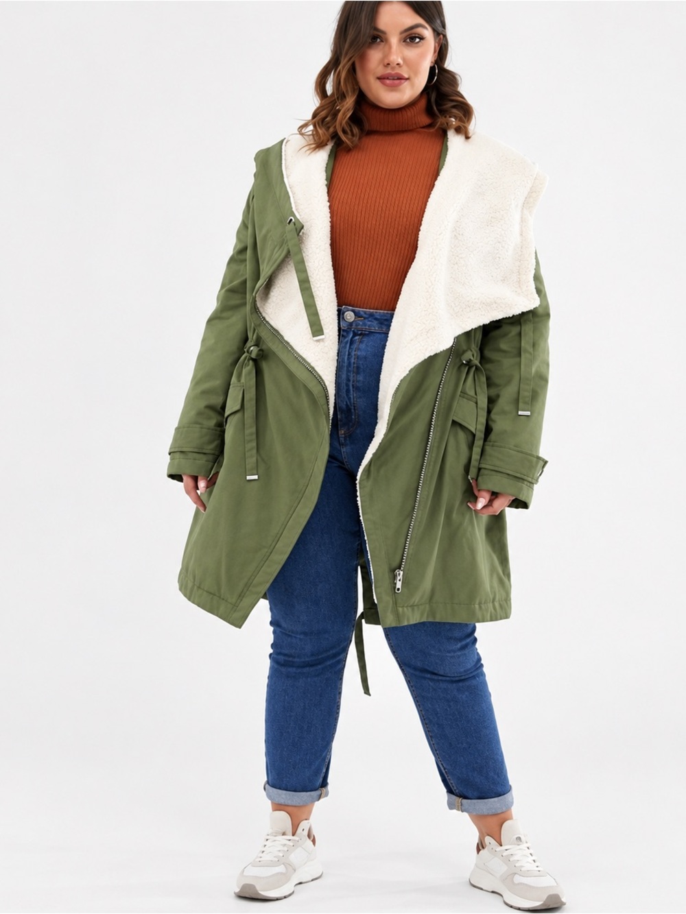 ASOS Olive Green Sherpa Lined Oversized Utility Parka Coat